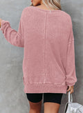Dokotoo Sweatshirt for Women Oversized Waffle Knit Crewneck Sweatshirts Long Sleeve Side Slits Casual Pullover Tops Small Pink