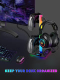 RGB Gaming Headphones Stand with 2 USB Ports Headset Stand with 10 Light Modes and Non-Slip Rubber, Suitable for All Earphone Accessories, Best