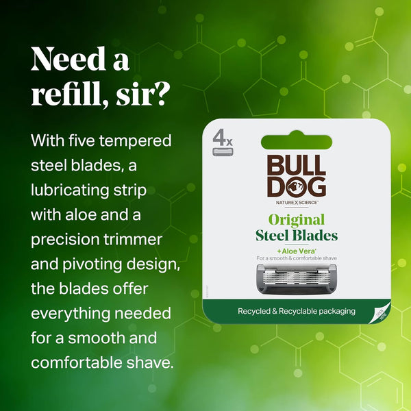 Bulldog Mens Skincare and Grooming Original Razor Blades Refills for Men, 4 Count