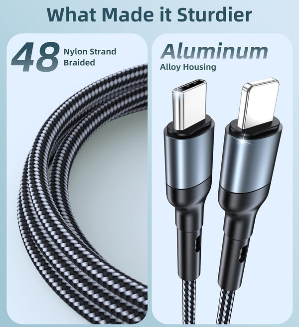 2Pack Charger Cable Upgraded 3 in 2 Phone Watch Charger USB C Multi Charging Cable-5Ft