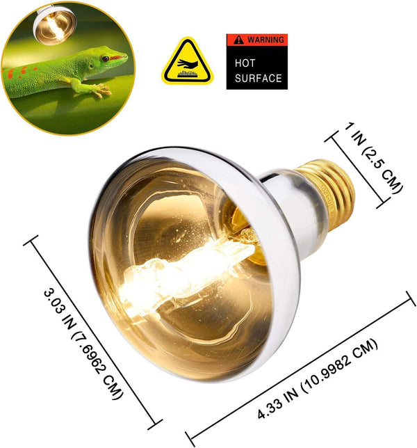 2 Pack 100W Reptile UVA Infrared Basking Spot Lamp,Full Spectrum Sun Soft Lighting Heat Bulbs,Silver Cover Glass,Bearded Dragon Light Bulbs for