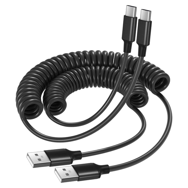 USB to USB C Cable Coiled Car Charger, C Charger Fast Charging Cord 3Ft for Carplay 60W 3A Retractable Auto USB a to USB C for Iphone 16 15 Galaxy