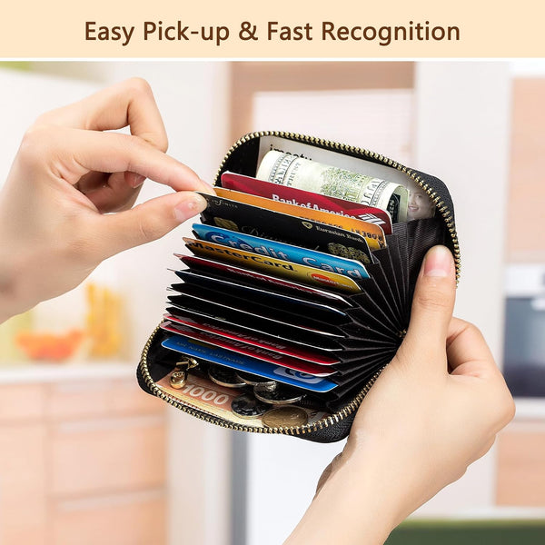 imeetu RFID Credit Card Holder, Small Leather Zipper Card Case Wallet for Women Lite Lite - Brown