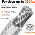 Tresbro 15FT Reflective Tie Out Cable for Dogs Up to 250 Pounds, Steel Wire Lead Leash Cable with Stainless Dual Fix Buckle, Lightweight and