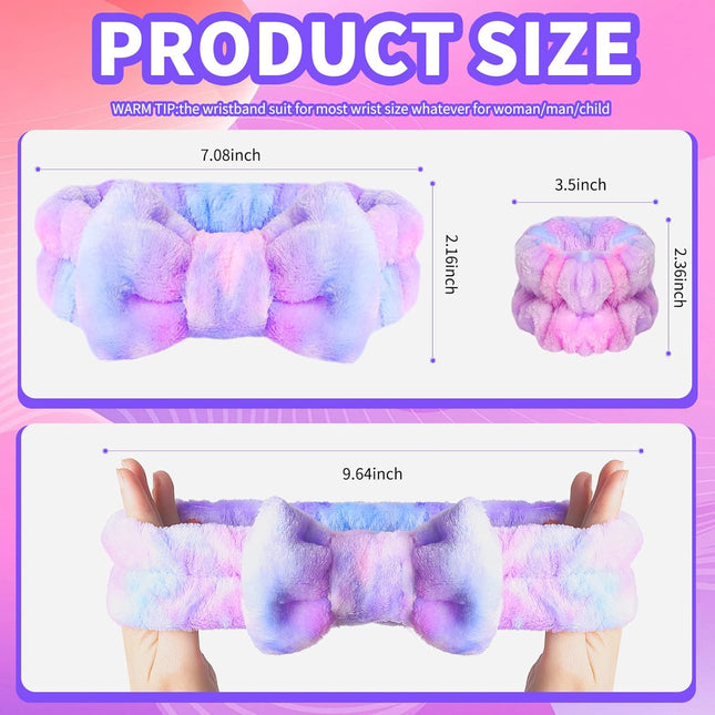 WSYUB Spa Headband and Matching Wrist Bands for Washing Face, Fuzzy Skincare Bow