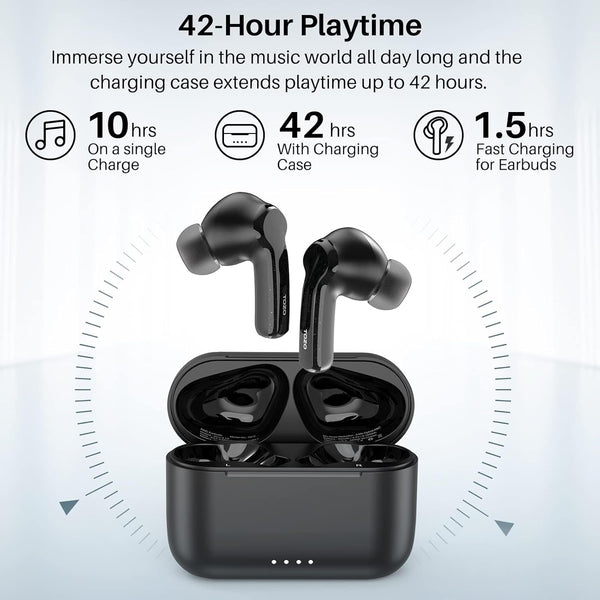 TOZO NC2 Hybrid Active Noise Cancelling Wireless Earbuds, In-Ear Detection Headphones, IPX6 Waterproof Bluetooth 5.3 Stereo Earphones, Immersive