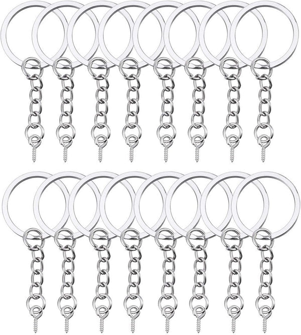 HAUTOCO 100Pcs Keychain Rings with Chain, Open Jump Rings and Screw Eye Pins for Crafts Charm Jewelry Making(1 Inch/25mm) Style-01