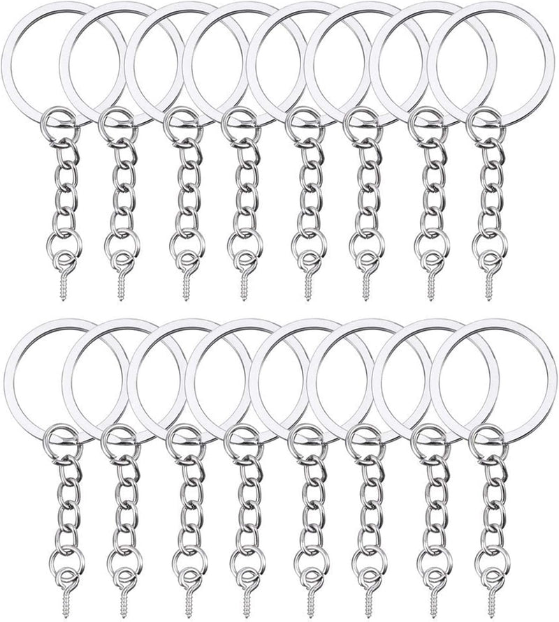 HAUTOCO 100Pcs Keychain Rings with Chain, Open Jump Rings and Screw Eye Pins for Crafts Charm Jewelry Making(1 Inch/25mm) Style-01