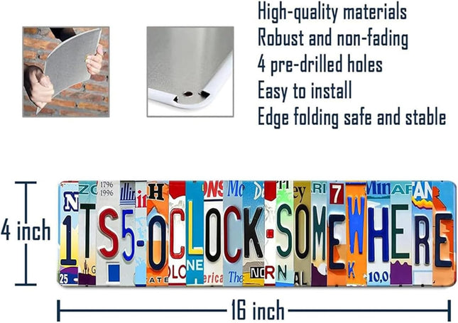 Outdoor Bar Decor Its 5 O'clock Somewhere Sign Vintage Bar Signs For Home Bar Wall Accessories Patio Metal Signs Garage 