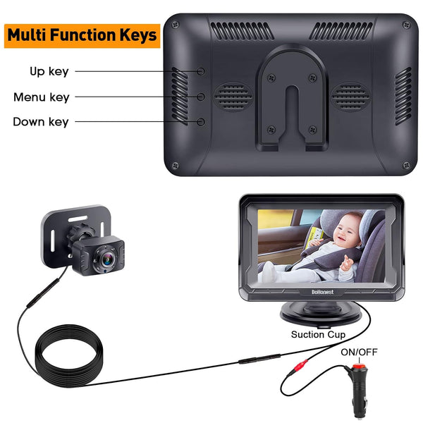 DoHonest Baby Car Camera HD 1080P - Rear-Facing Car Baby Monitor with Night Vision, Adjustable View Angle, Easy Setup, Anti-Glare Display, Safety