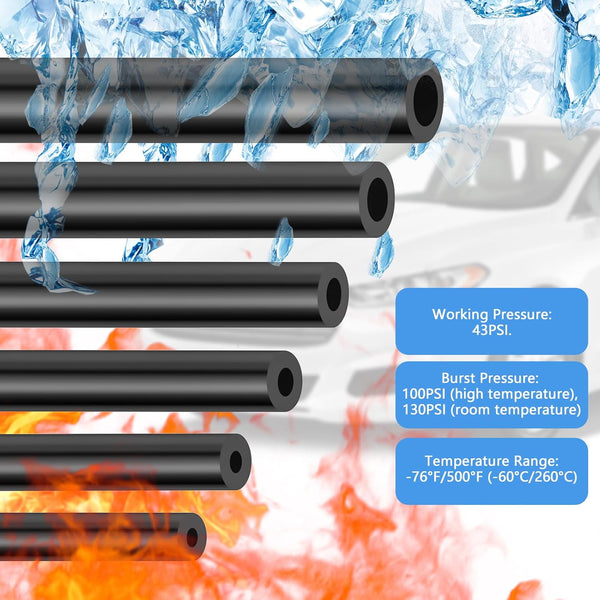 Silicone Vacuum Hose Automotive Kit 6PCS 6.6FT, 1/8" 5/32" 3/16" 1/4" 5/16" 3/8" High Performance 130PSI, Vacuum Lines Automotive Kit, Silicone