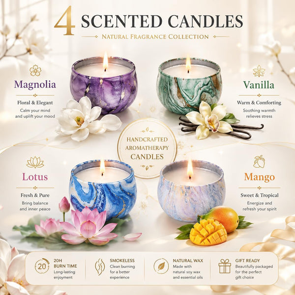 Bath Bombs Gift Set - 5 Large Fizzy Spa Bombs with 4 Scented Candles for Women - Moisturizing Bubble Bath with Essential Oils for Valentine's,