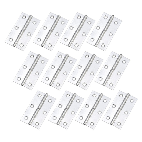 Mcredy Stainless Steel Cabinet Door Hinges 3 Inch, Silver, 12 Pcs | Folding Interior Door Hinges for Wooden Box, Effortless Operation, Easy