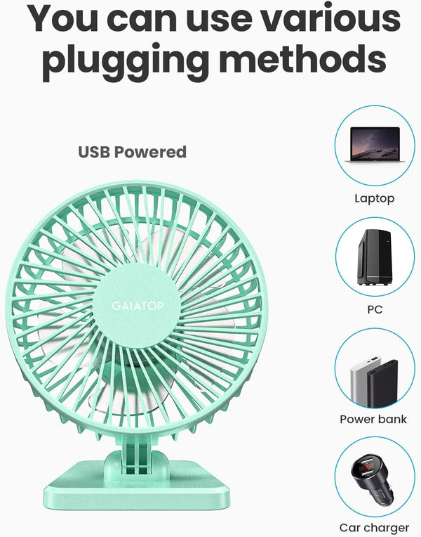 Gaiatop USB Desk Fan, Small But Powerful, Personal Portable Quiet 3 Speeds, Adjustable Mini Table Desktop fan for Cooling Home Office Car Summer