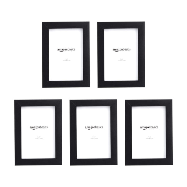 Amazon Basics Rectangular Photo Picture Frame, 6 X 4 Inches, Pack of 5, Black