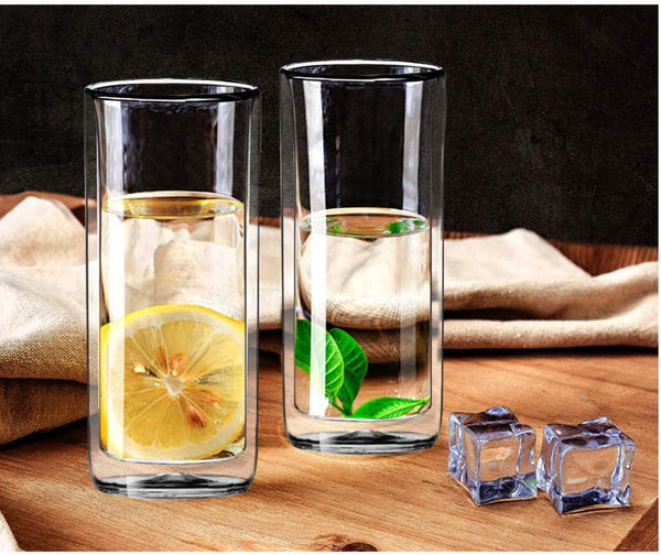 Sun's Tea (Set of 2) 20oz (600ml) Ultra Clear Strong Double Wall Insulated Thermo Glass Tumbler V3 Highball Glass for Beer/cocktail/lemonade/iced