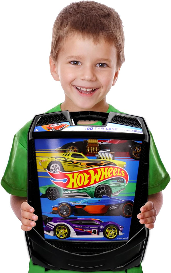 Hot Wheels 100-Car Storage Case – Large Capacity Organizer for 1:64 Die-Cast Vehicles with Handle and Latch, Durable Portable Carrying Case for