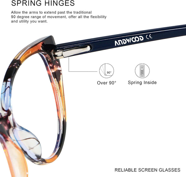 ANDWOOD Blue Light Blocking Glasses Women Bluelight Blocker Computer Cateye Clear Cat Eye Eyeglasses Frame AR003 Cateye Pattern | Anti-blue Light Lens