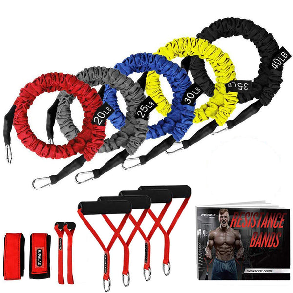 Resistance Bands, 15 Pieces Exercise Elastic Bands Set, 20Lbs to 40Lbs Resistance Tubes with Heavy Duty Protective Nylon Sleeves Anti-Snap for