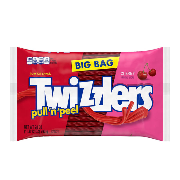TWIZZLERS PULL 'N' PEEL Cherry Flavored Licorice Style, Chewy Candy Big Bag, 28 oz Cherry 28 Ounce (Pack of 1)