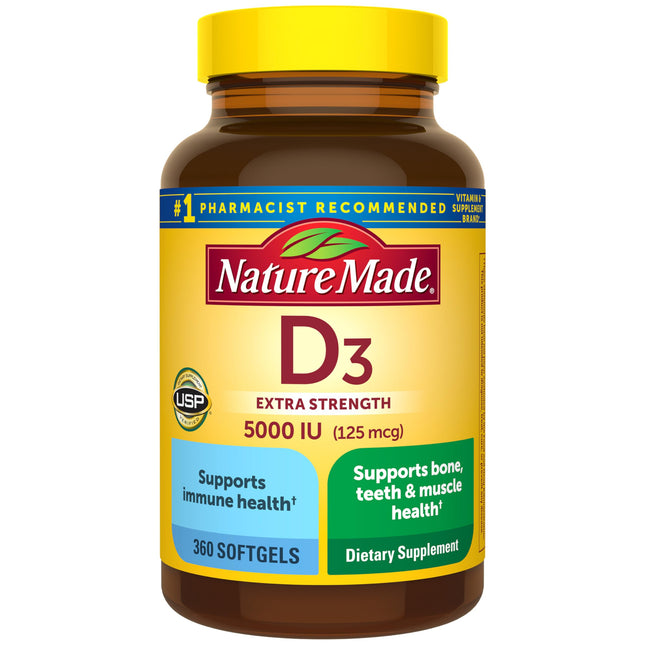 Nature Made Extra Strength Vitamin D3 5000 IU (125 Mcg), Dietary Supplement for 
