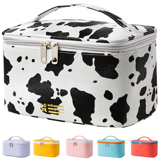KITENROM Portable Makeup Bag Cow Printed Cosmetic Bags for Women Medium Pouch Ca