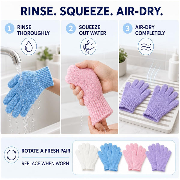 ATB Exfoliating Gloves 4 Pairs - Premium Body Scrub Wash Mitts for Bath or Shower - Luxury Spa Exfoliation Accessories for Men and Women