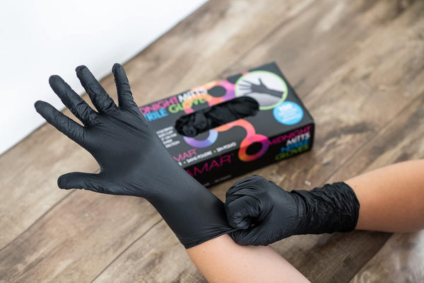 FRAMAR Powder Free Nitrile Gloves Medium â 12 INCH Black Gloves Disposable Latex Free, Guantes De Nitrile, for Hair Dye, Cleaning, Tattoo â Extra