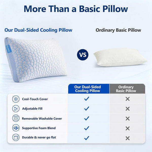QUTOOL Enhanced Cooling Pillows for Sleeping, Shredded Memory Foam Pillows 2 Pack, Bed Pillows Queen Size Set of 2, Support yet Soft Pillow for