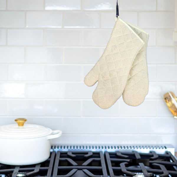 Nouvelle Legende Quilted Cotton Terry Oven Mitts for Baking, BBQ, and Cooking Protection, Heat-Resistant Gloves for Kitchen and Grill, Comfortable