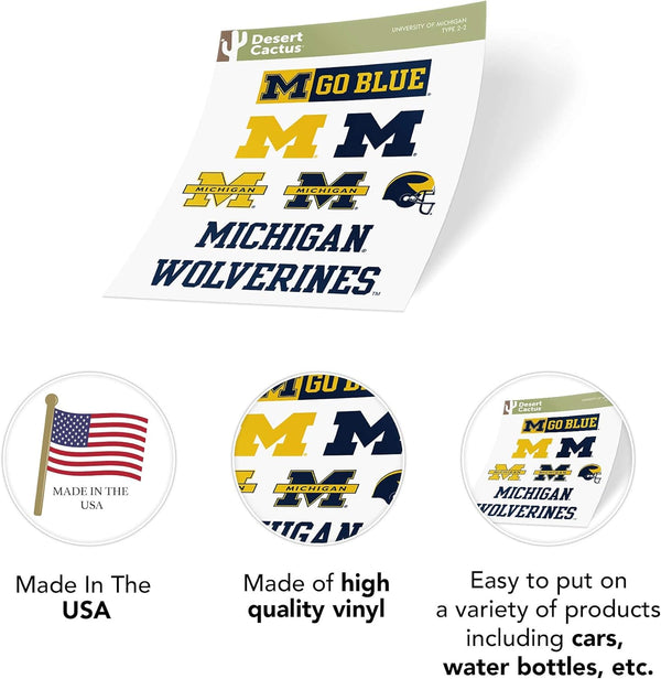 Desert Cactus University of Michigan Sticker Wolverines UM U of M Sticker Vinyl Decals Laptop Water Bottle Car Scrapbook Sheet T2 (Type 2)