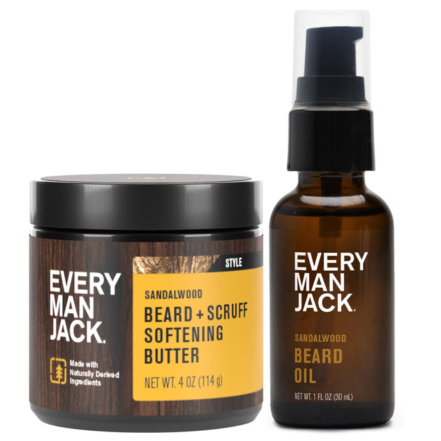 Every Man Jack Beard Oil & Beard Butter Bundle - Sandalwood Fragrance - Rejuvena