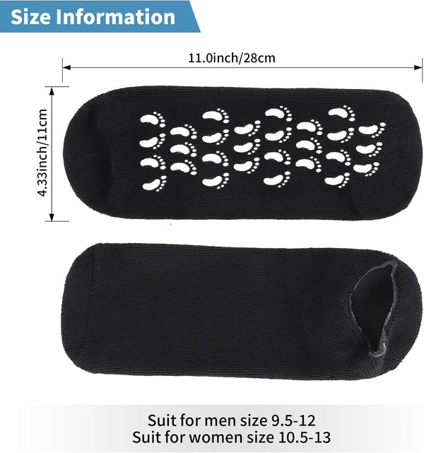 11" Large Silicone Moisturizing Socks for Men - 2 Pairs Soft Foot Care Socks - Feet Moisturizing Socks for Dry Cracked Feet (Size L) 2 pairs black L