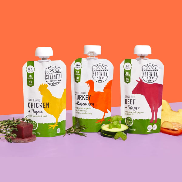 Serenity Kids Organic Baby Food Pouches, 5g Protein, 3.5 Oz, 6 Pack | 5g Protein, No Added Sugar, Savory Meat Pouches, Baby Snacks, Toddler Food,