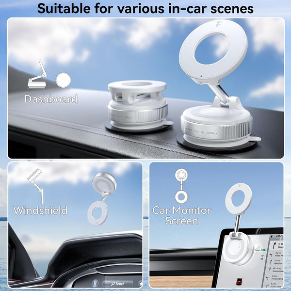 CloudValley Magnetic Car Phone Mount, Compatible with MagSafe | 360° Adjustable Foldable Holder for Dashboard, 80LBS Suction & 2800gf Magnet, Car