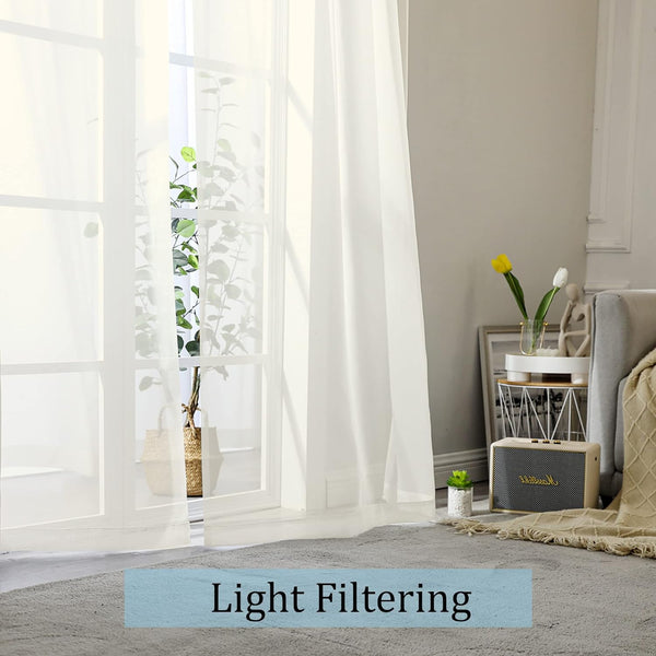 OWENIE Sheer Curtains 84 inch Length, Ivory Sheer Cutains 2 Panels Set for Bedroom/Living Room, Rod Pocket Voile Fimly Drapes, 2pcs, Each 42" W x