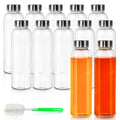 GUANENA 12 Pack Glass Water Bottles, 16oz Clear Glass Bottles with Stainless Steel Lids, Reusable Glass Drink Bottles with Caps for Juicing,