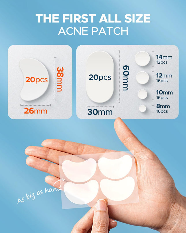 Litbear Large Acne Pimple Patches, 6 Sizes 100 Patches for Large Breakouts, Acne
