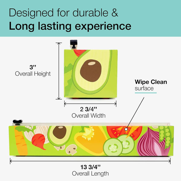 Chicwrap Veggies Refillable Plastic Wrap Dispenser - Includes 12" X 250' Roll Professional Grade Disposable Plastic Wrap - Reusable Dispenser