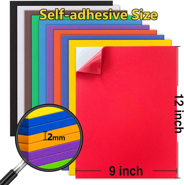 MEARCOOH Self Adhesive Foam Sheets, 10 Colors 9X12 Inch 2Mm Sticky Eva Foam Paper for Crafts Cardmaking Photo Frames Classroom Scrapbooking