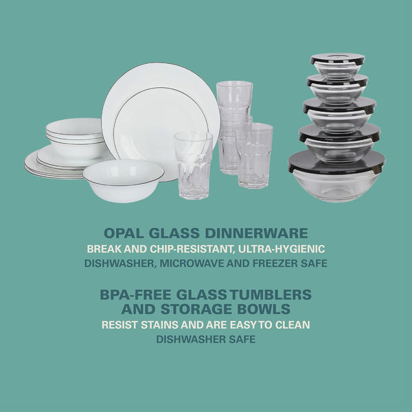 Gibson Home 74 Piece Kitchen in a Box Pots and Pans Cookware, Plates and Bowls Dinnerware, Cutlery Knife Block, Flatware Utensils, Tools &