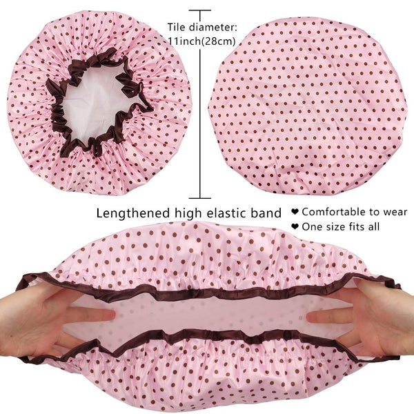 4 Pcs Shower Cap for Women Double Waterproof Layers Reusable Elastic 4 Count (Pack of 1)