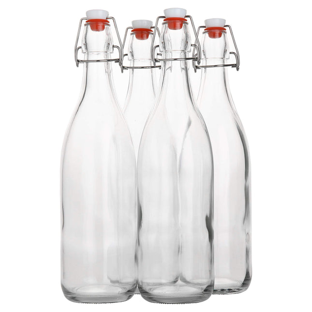 AYL Flip Top Glass Bottle [1 Liter / 33 Fl. Oz.] [Pack of 4] â Swing Brewing Bottle with Stopper for Beverages, Oil, V