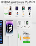 6 USB Travel Power Strip,4 Outlets,5Ft Extension Cord,Surge Protector,13A | 2 USB C,6 USB Charging Station,5Ft Braided Extension Cord,Surge