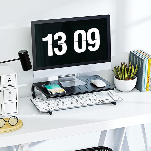 HUANUO Monitor Riser for Desk, Laptop Stand with Vented Steel Shelf, Black Black 1