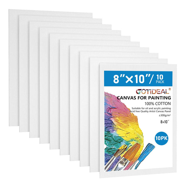 GOTIDEAL Canvas Boards, 8X10 Inch Set of 10,Gesso Primed White Blank Canvases fo