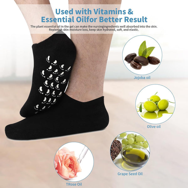 11" Large Silicone Moisturizing Socks for Men - 2 Pairs Soft Foot Care Socks - Feet Moisturizing Socks for Dry Cracked Feet (Size L) 2 pairs black L