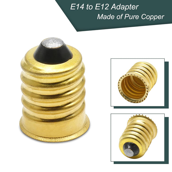 10Pack E14 to E12 Pure Copper Light Bulb Adapter Converter | Rated 250V 75W, Heat Resistant 200℃, Superior Conductivity, Screw-In Install, for LED