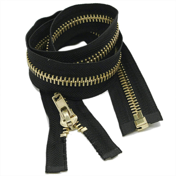 Leekayer Separating Metal Jacket Zipper 0 24 Inch Brass Zipper Heavy Duty Metal Zippers for Jackets, Sewing Coats Crafts (24" Brass