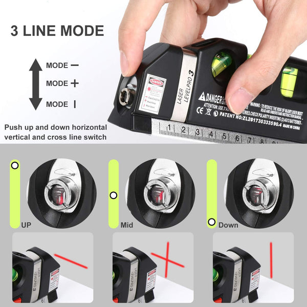 Laser Level Line Tool, Multipurpose Laser Level Kit Standard Cross Line Laser Leveler Beam Tool with Metric Rulers 8Ft/2.5M for Picture Hanging